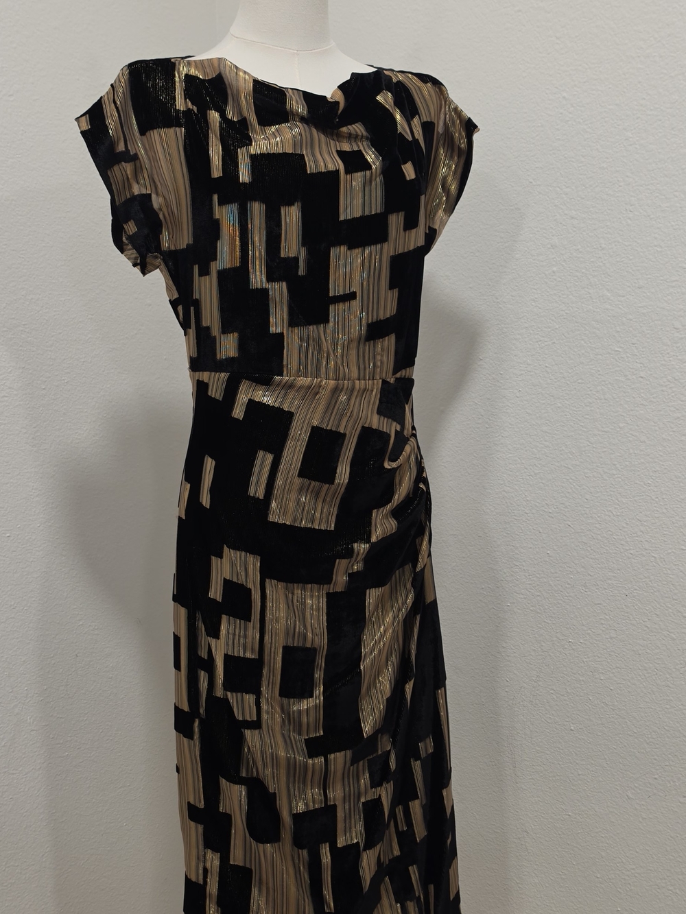 Donna Karan Black and Gold Geometric Midi Sheath Dress - Picture 10 of 15